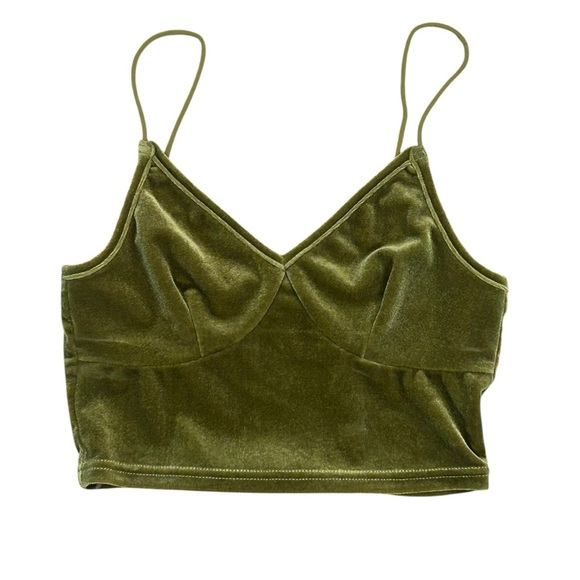 SHEIN Tops - SHEIN Olive Mossy Green Velvet Crop Top XS Forest Fairycore